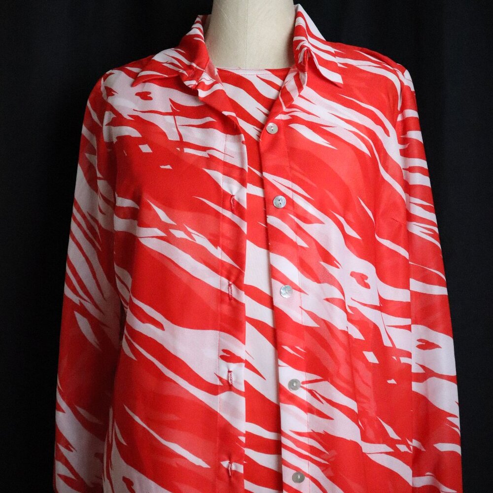 Wear Abouts Womens Red Zebra Tank Semi Sheer Button Down Shirt Set Medium